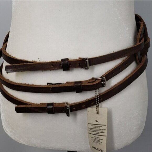 New Brave Braided Three Straps Leather Belt Ecological Brown Size 32 - Picture 5 of 14